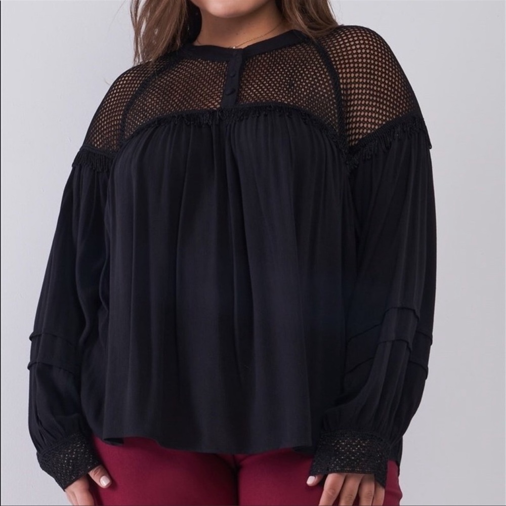 Haute curve boho net mesh balloon sleeve top